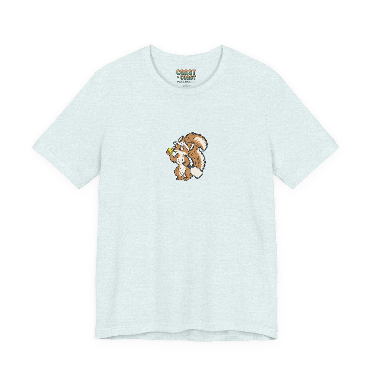 Squirrel pickleball t-shirt in Heather Ice Blue, Wait, What's the Score?
