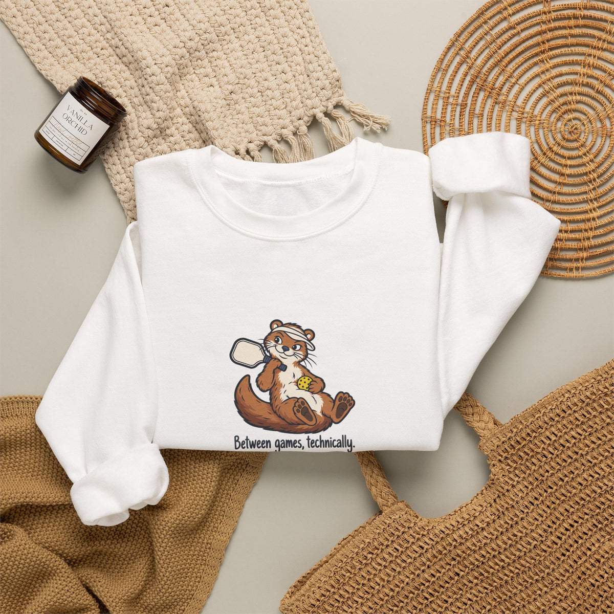 Otter pickleball crewneck sweatshirt, Between Games, Technically