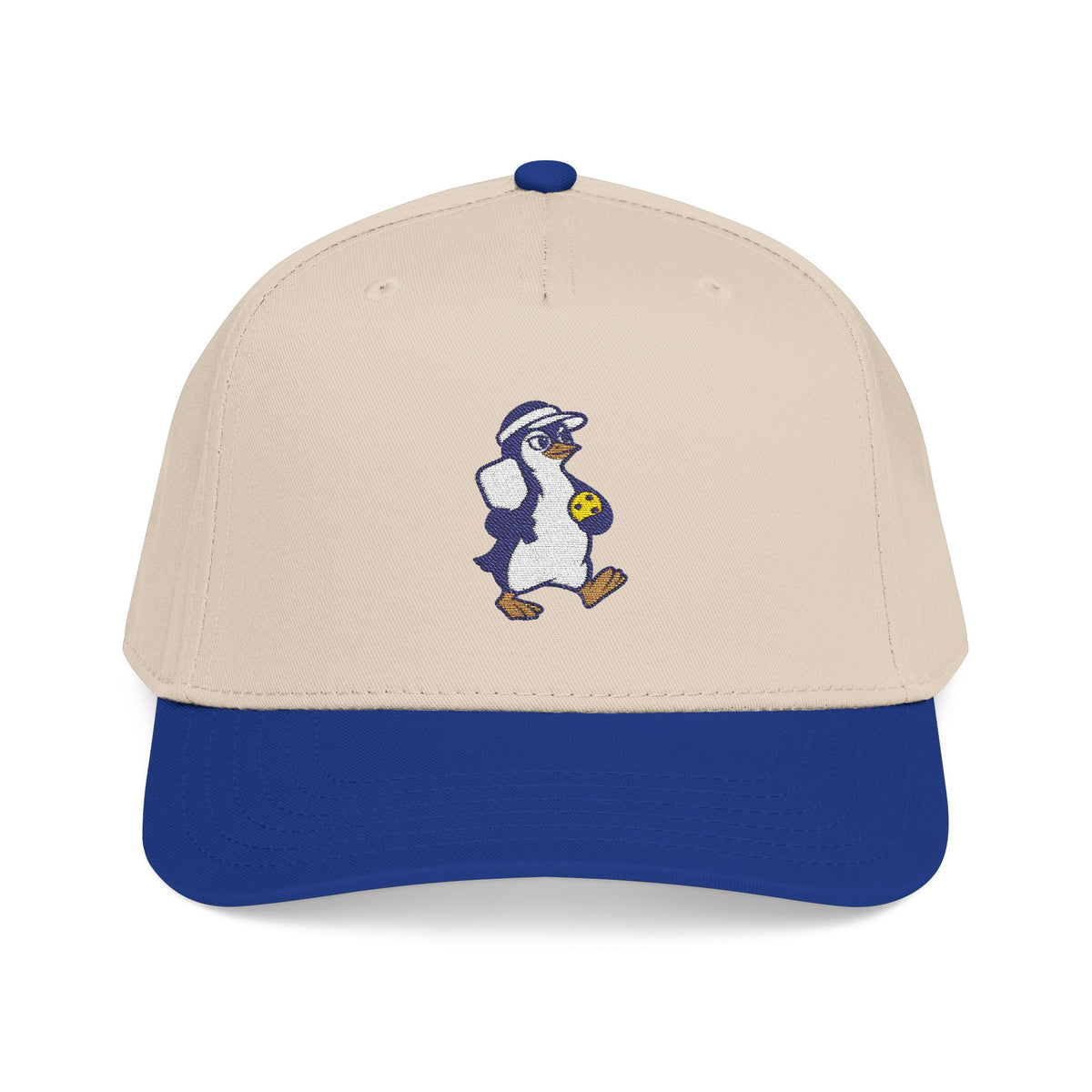 Embroidered pickleball penguin baseball cap in Royal / Natural