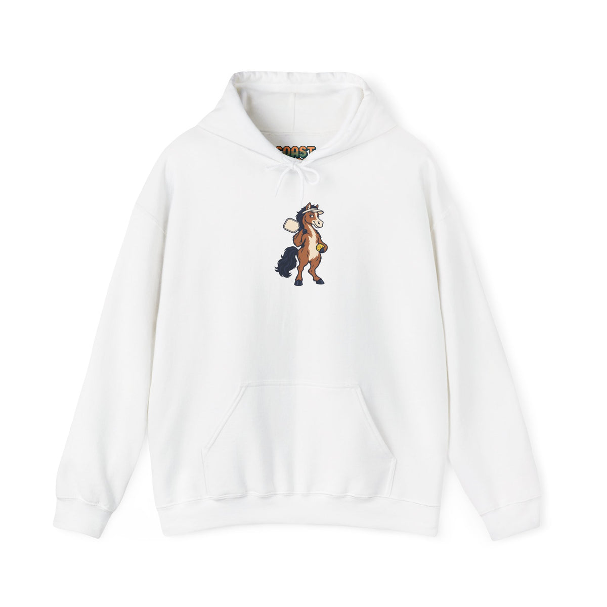 Horse pickleball hoodie in White, Horsing Around at the Kitchen