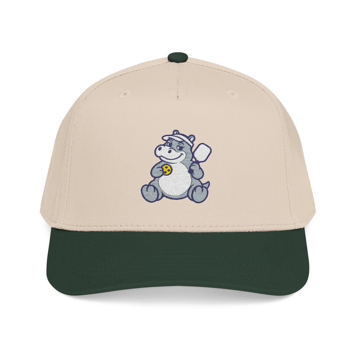 Embroidered pickleball hippo baseball cap in Dark Green / Natural