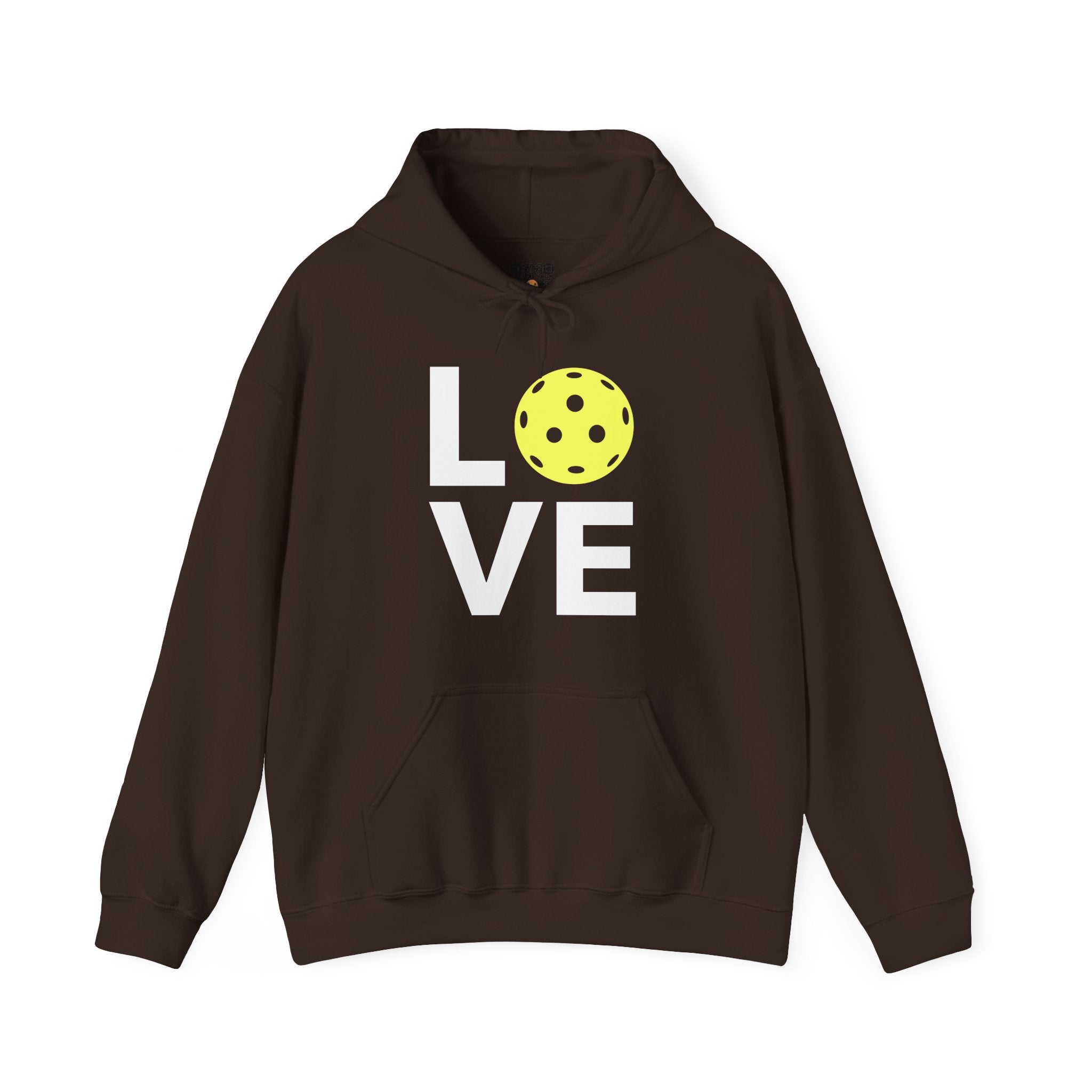 Pickleball Hoodie - LOVE Pickleball with a Yellow Pickleball