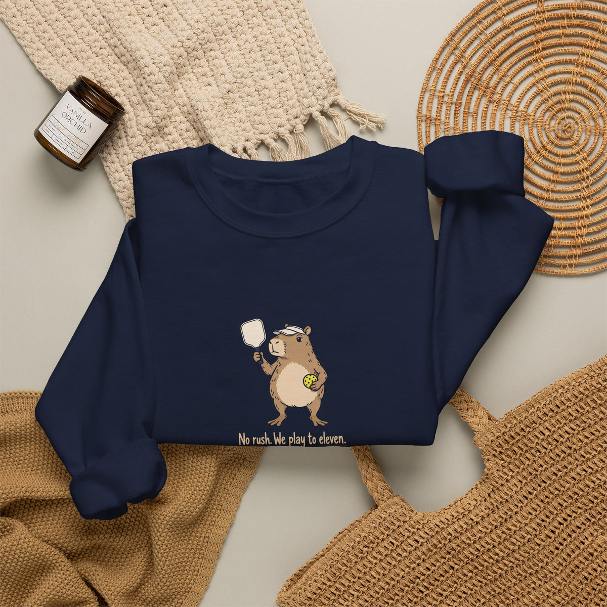 Capybara pickleball crewneck sweatshirt, No Rush, We Play to Eleven