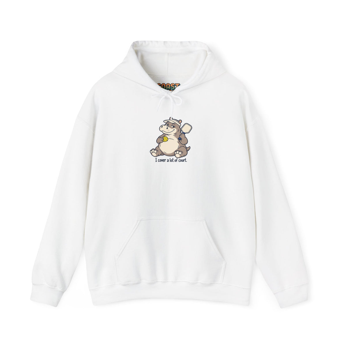 Hippo pickleball hoodie in White, I Cover a Lot of Court