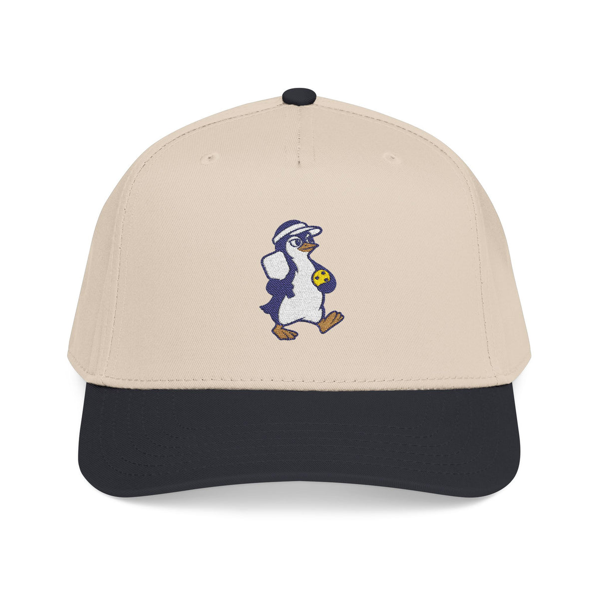 Embroidered pickleball penguin baseball cap in Black / Natural, Cool Under Pressure