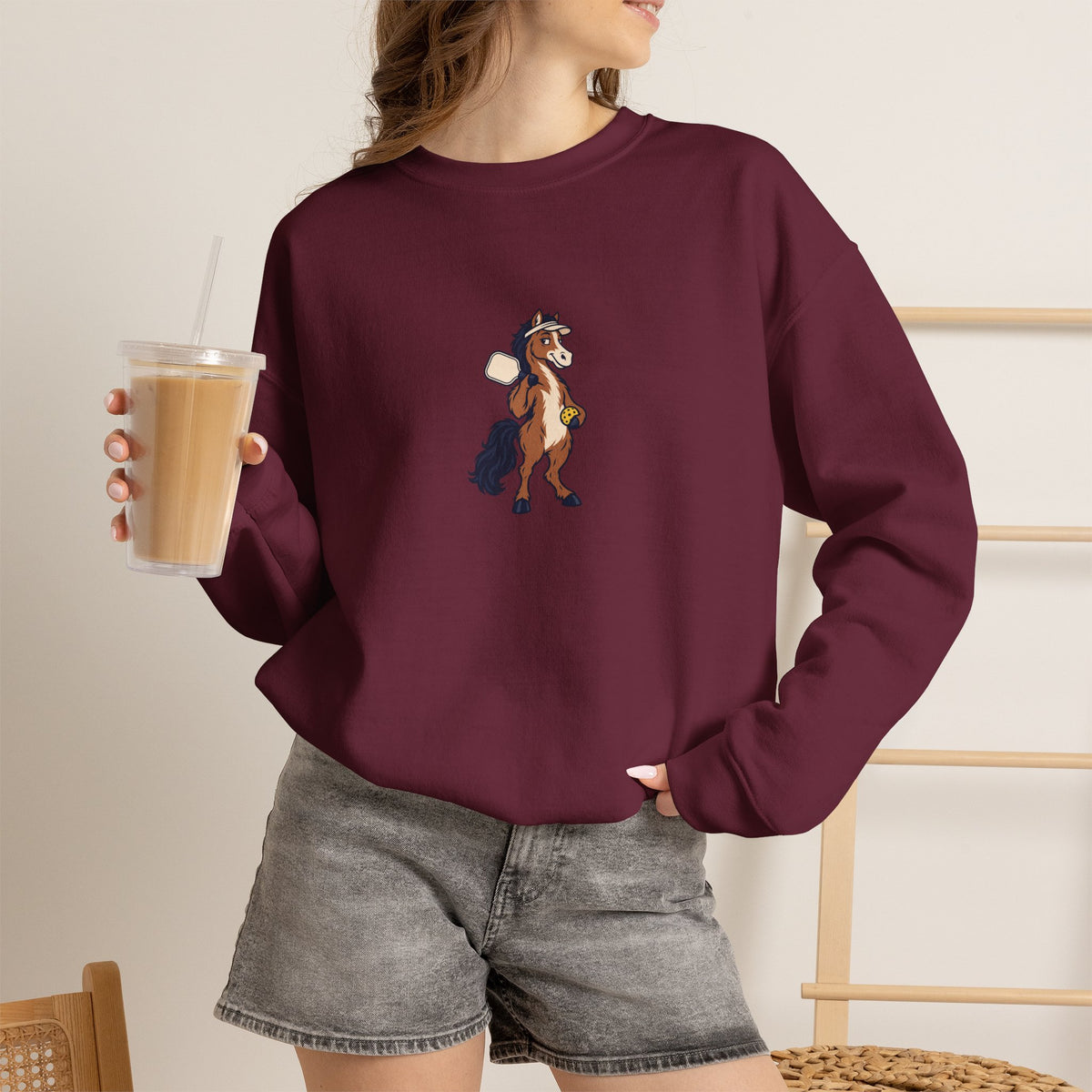Horse pickleball crewneck sweatshirt, Horsing Around at the Kitchen