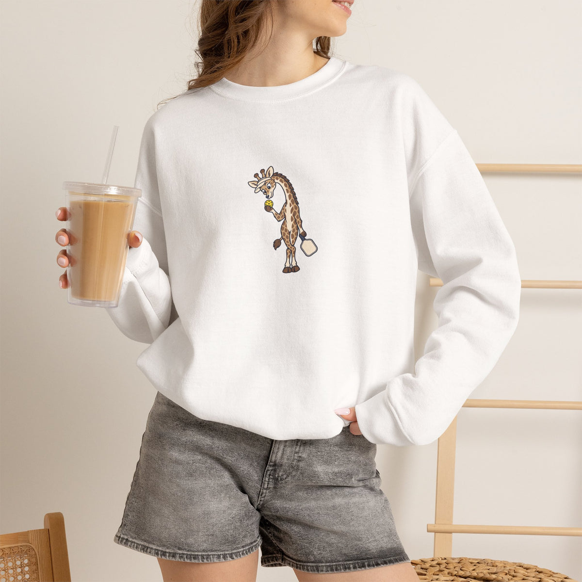 Giraffe pickleball crewneck sweatshirt, Head and Shoulders Above the Kitchen