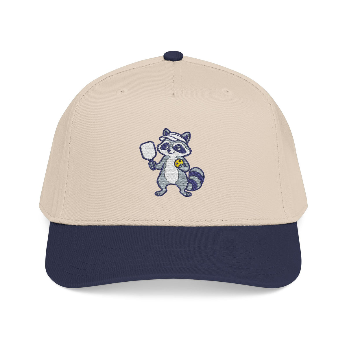 Embroidered pickleball raccoon baseball cap in Navy / Natural