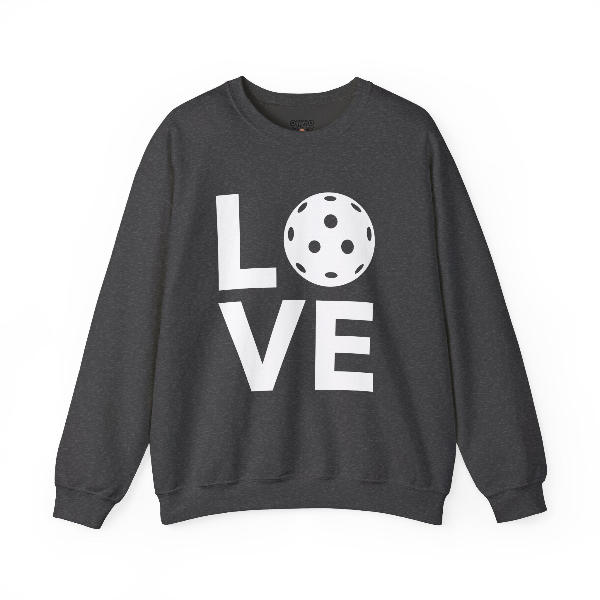 Pickleball Crewneck Sweatshirt - LOVE Pickleball with a White Pickleball - Pickleball Sweatshirt for Women & Men