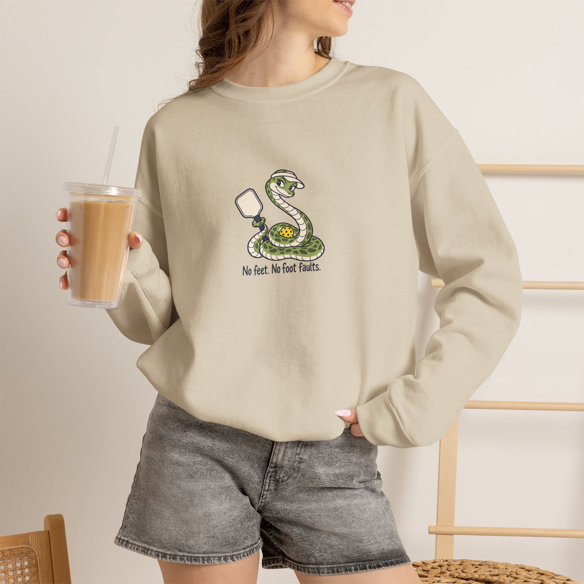 Snake pickleball crewneck sweatshirt, No Feet, No Foot Faults