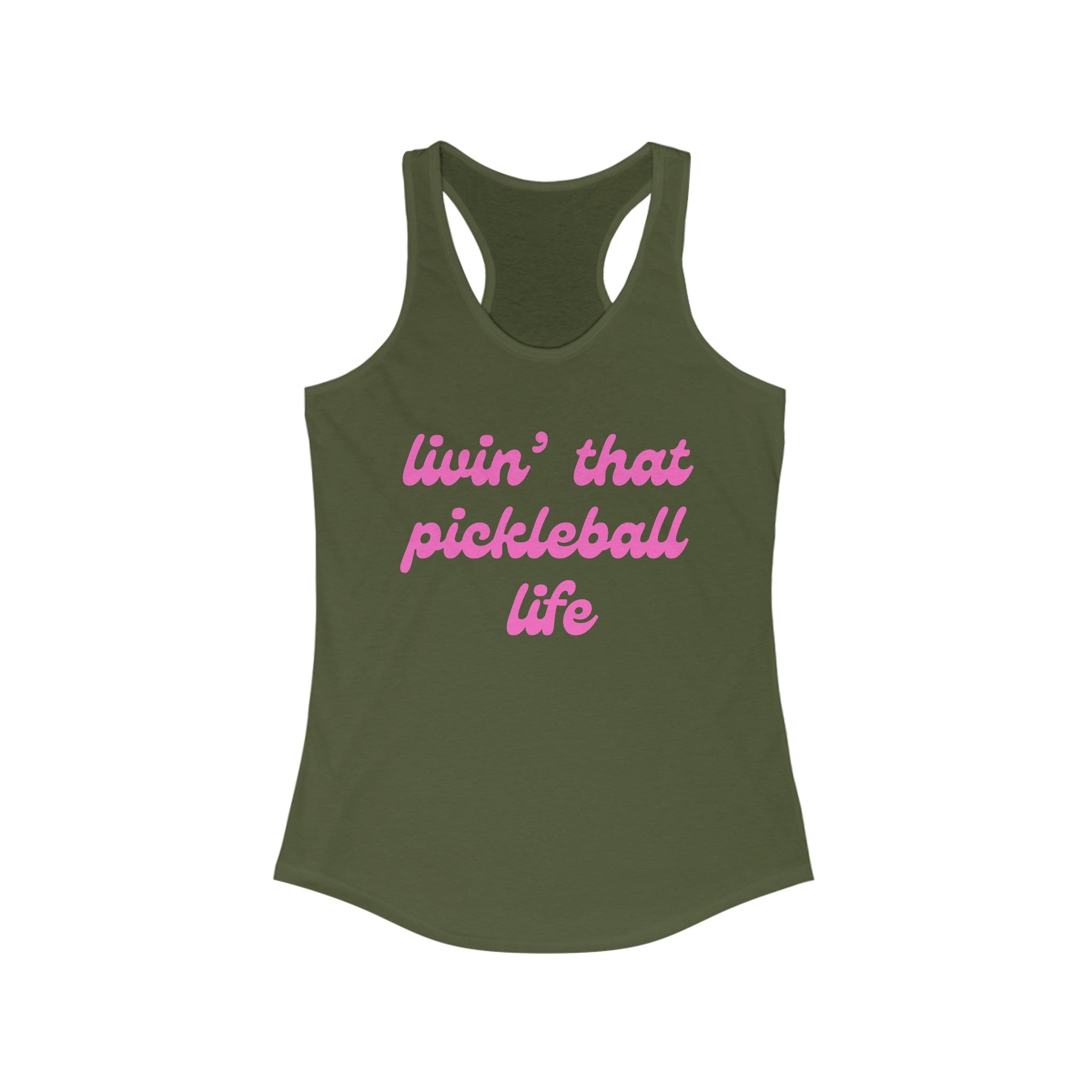 Women's Racerback Slim Fit Pickleball Tank | livin' that pickleball life | Pink Wednesdays Collection
