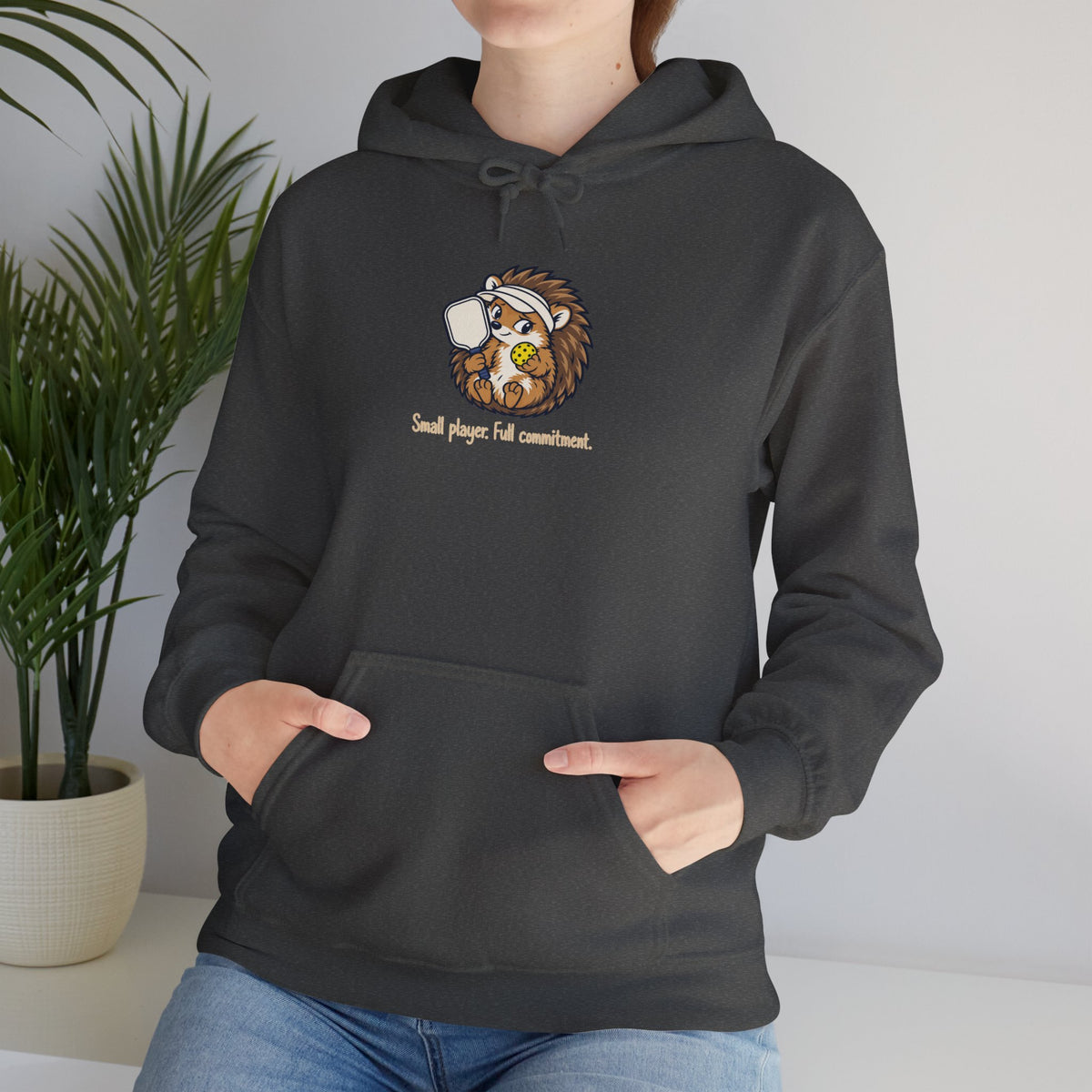 Hedgehog pickleball hoodie, Small Player, Full Commitment