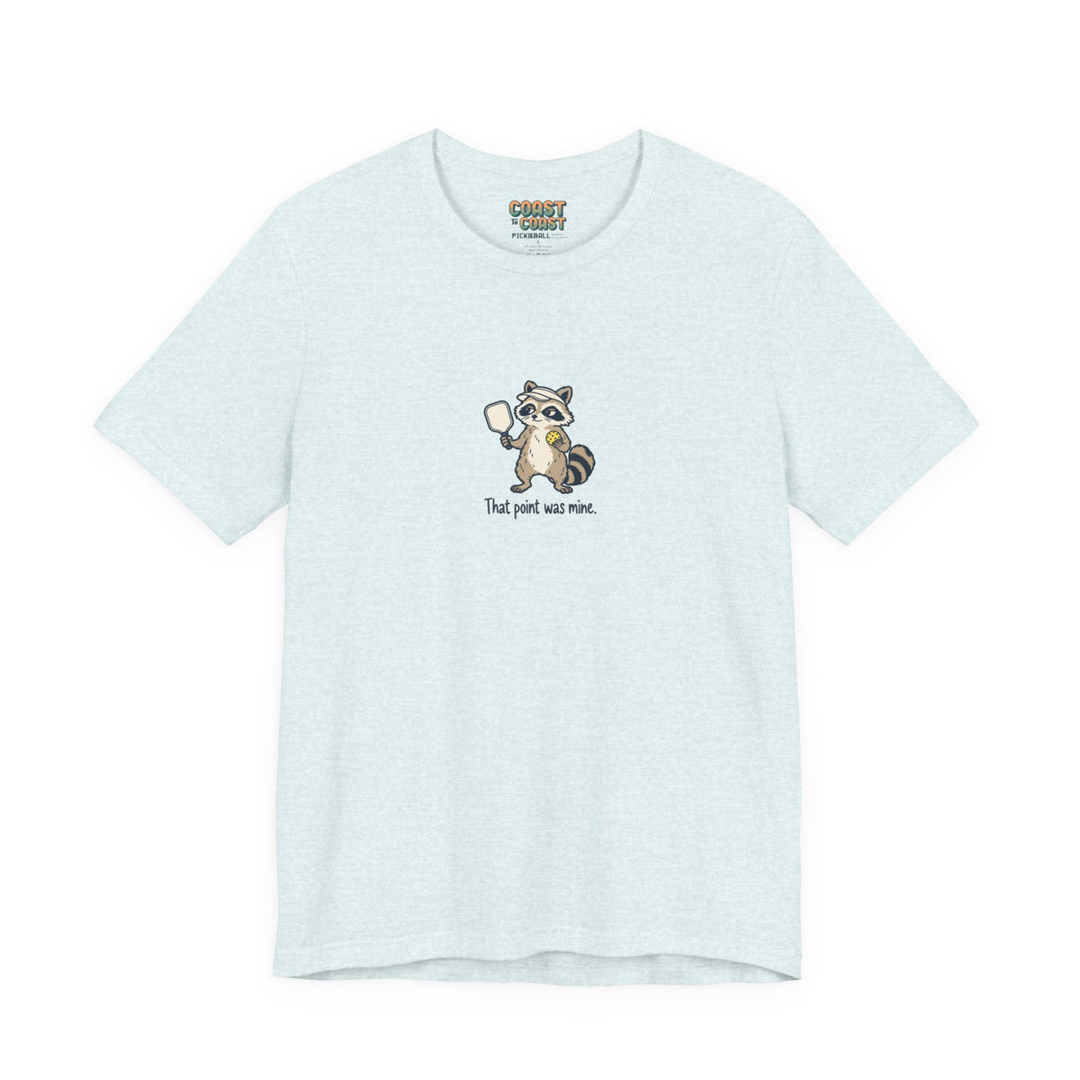 Raccoon pickleball t-shirt in Heather Ice Blue