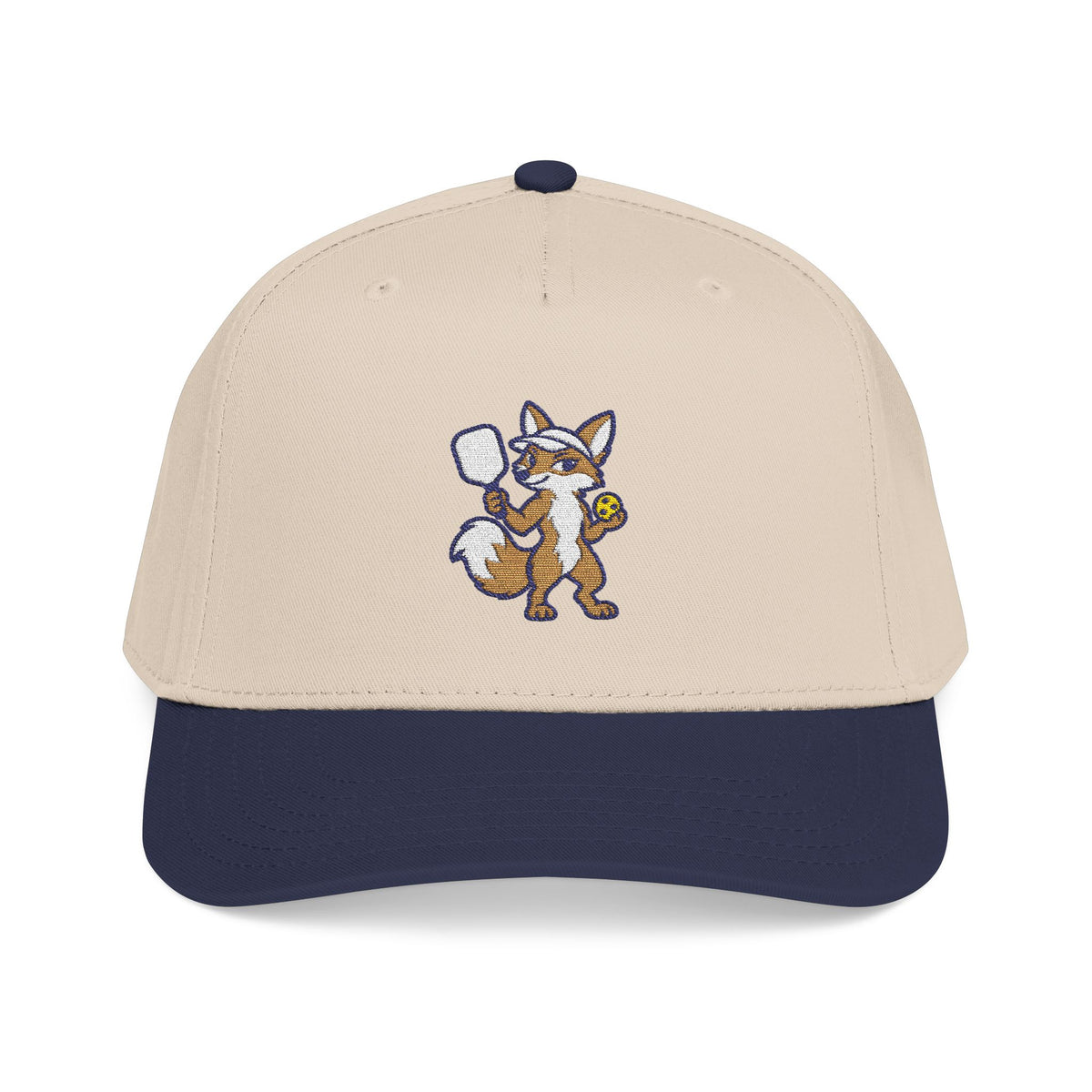 Embroidered pickleball fox baseball cap in Navy / Natural