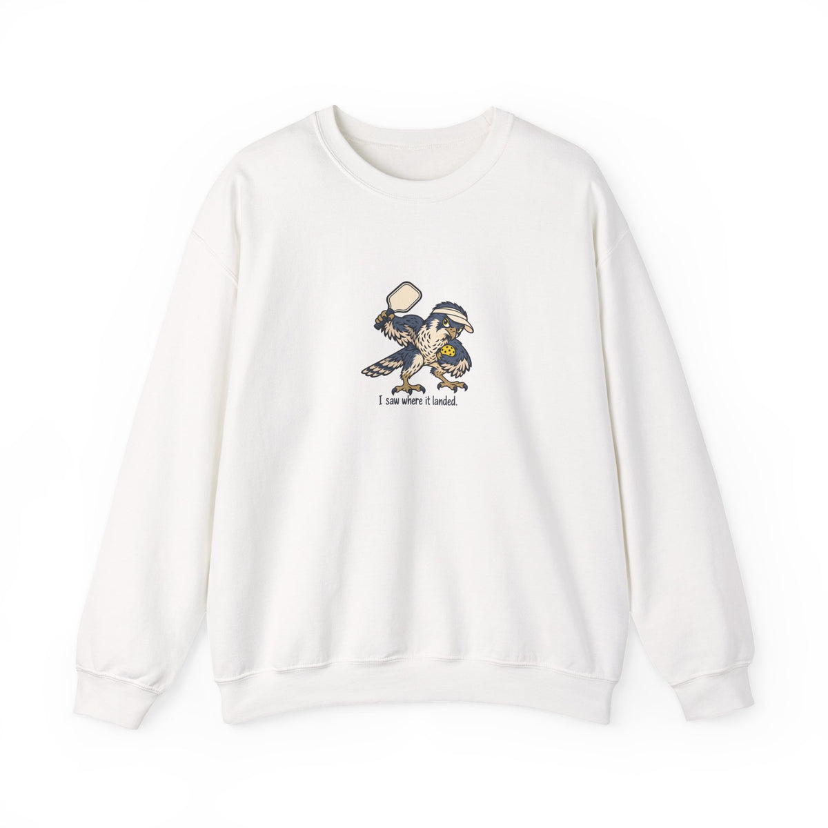 Falcon pickleball crewneck sweatshirt in White, I Saw Where It Landed