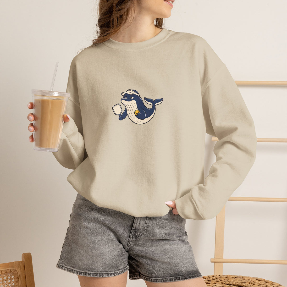 Whale pickleball crewneck sweatshirt, Making Waves at the Net