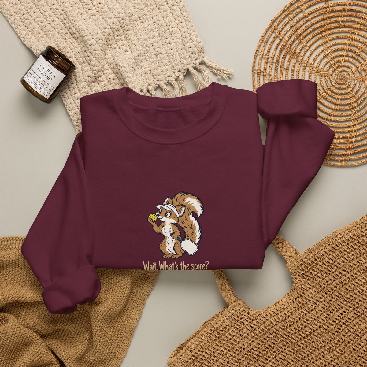 Squirrel pickleball crewneck sweatshirt, Wait, What's the Score?
