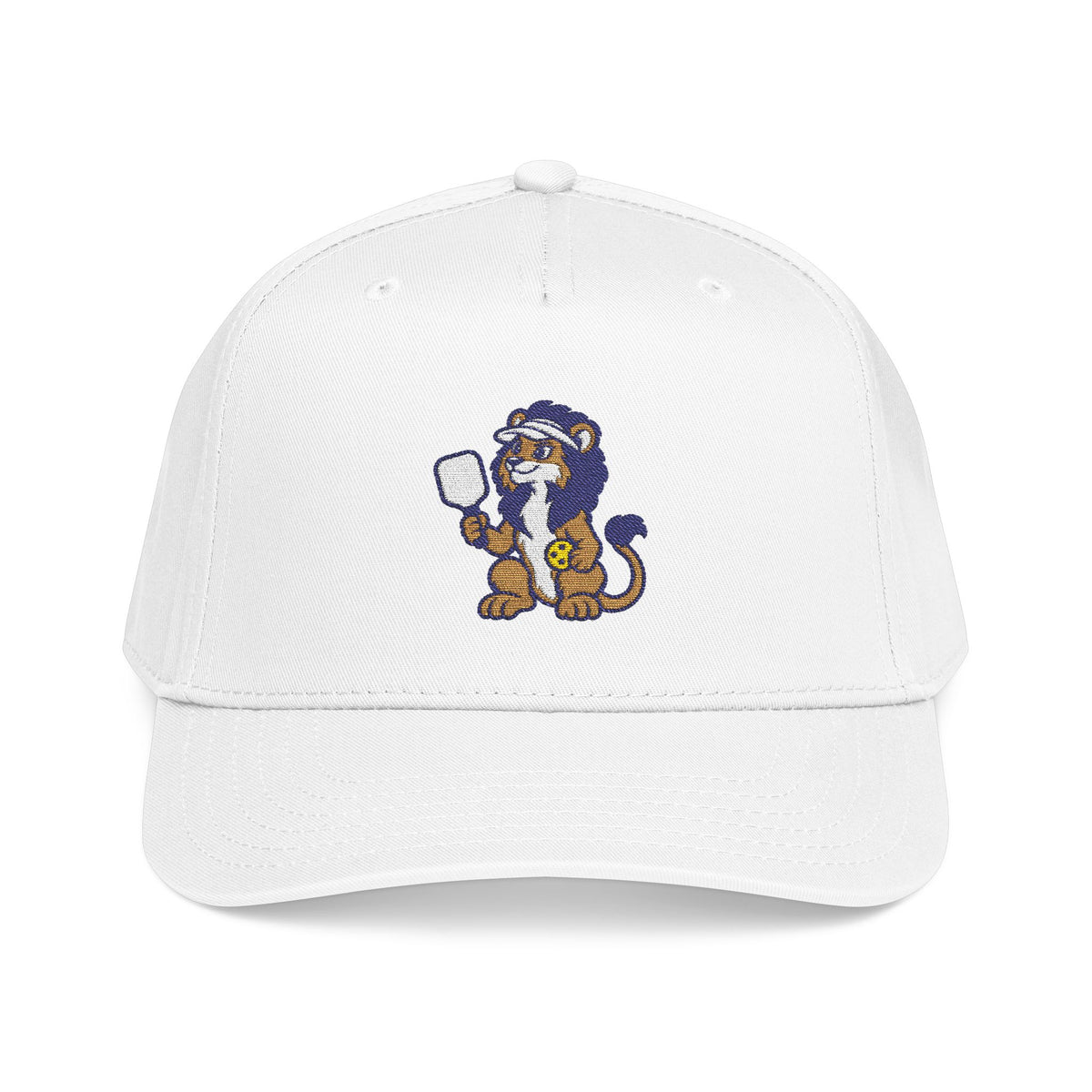Embroidered pickleball lion baseball cap in White
