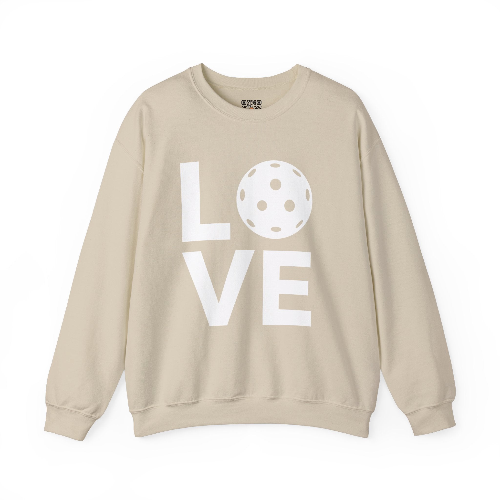 Pickleball Crewneck Sweatshirt - LOVE Pickleball with a White Pickleball - Pickleball Sweatshirt for Women & Men