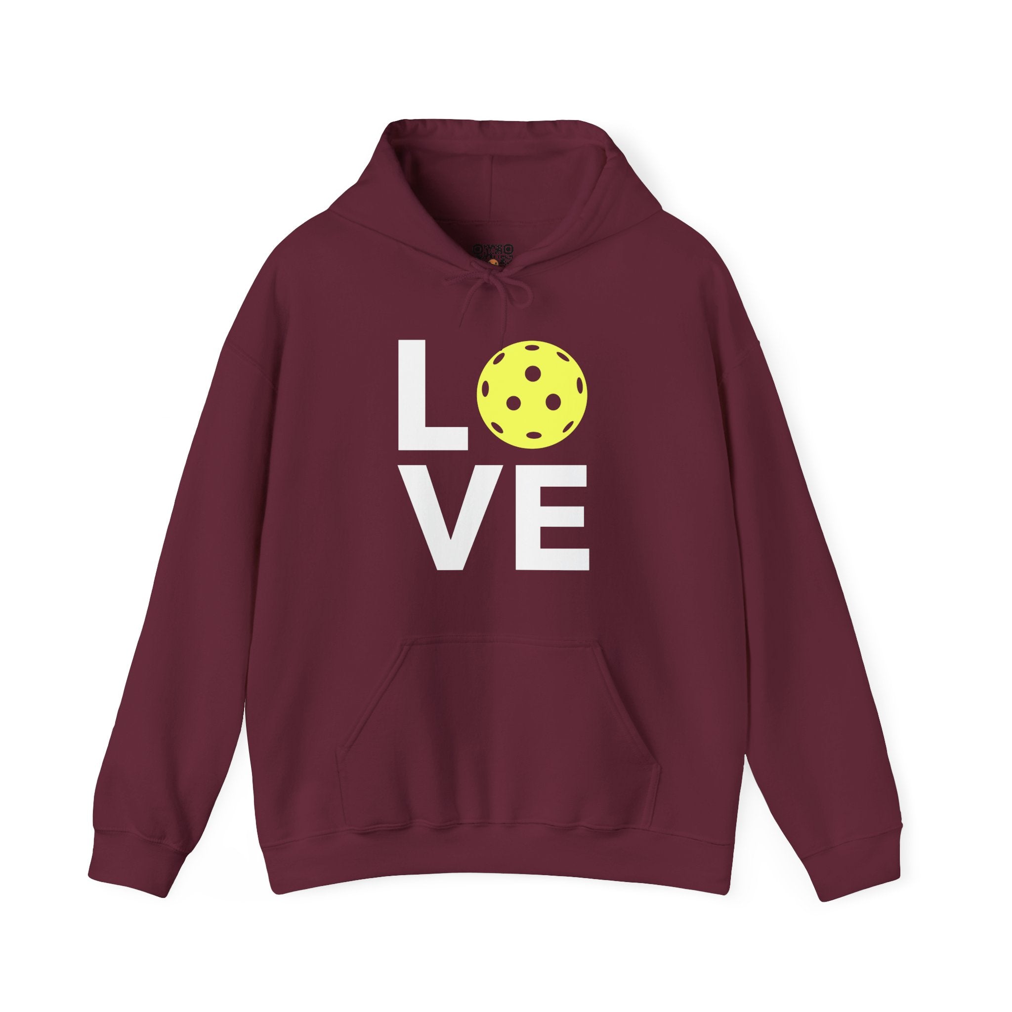 Pickleball Hoodie - LOVE Pickleball with a Yellow Pickleball