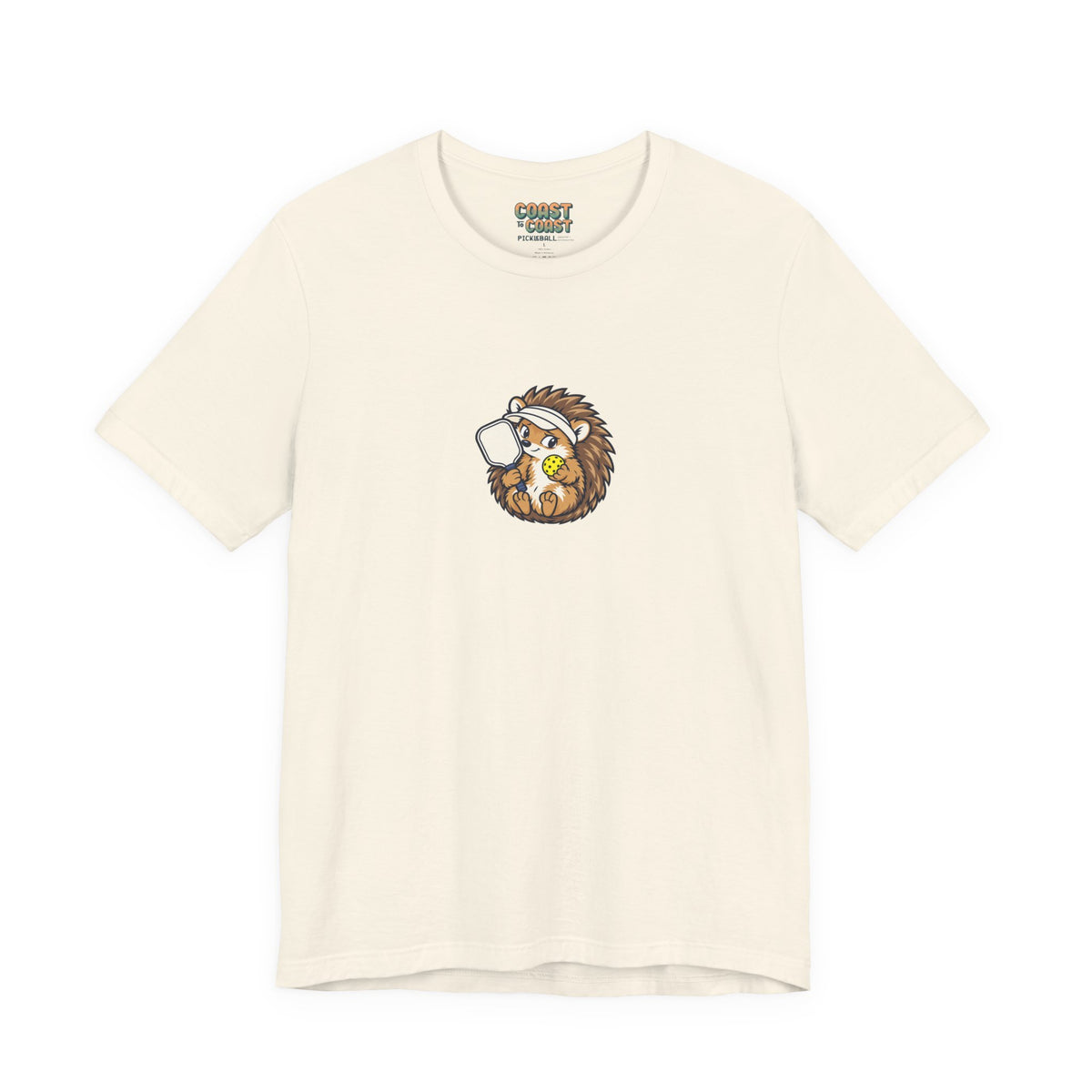 Hedgehog pickleball t-shirt in Natural, Small Player, Full Commitment