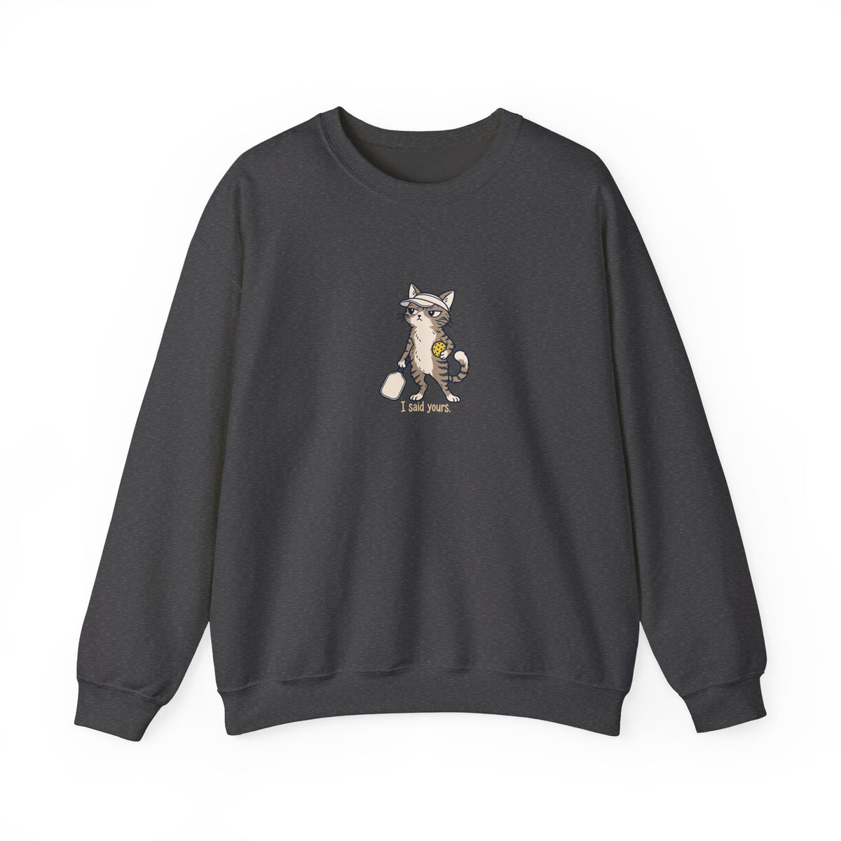 Cat pickleball crewneck sweatshirt in Dark Heather