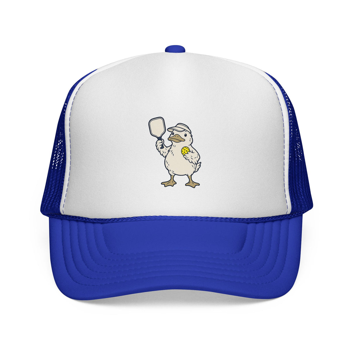 Pickleball duck trucker hat in Royal, Just One More Rally