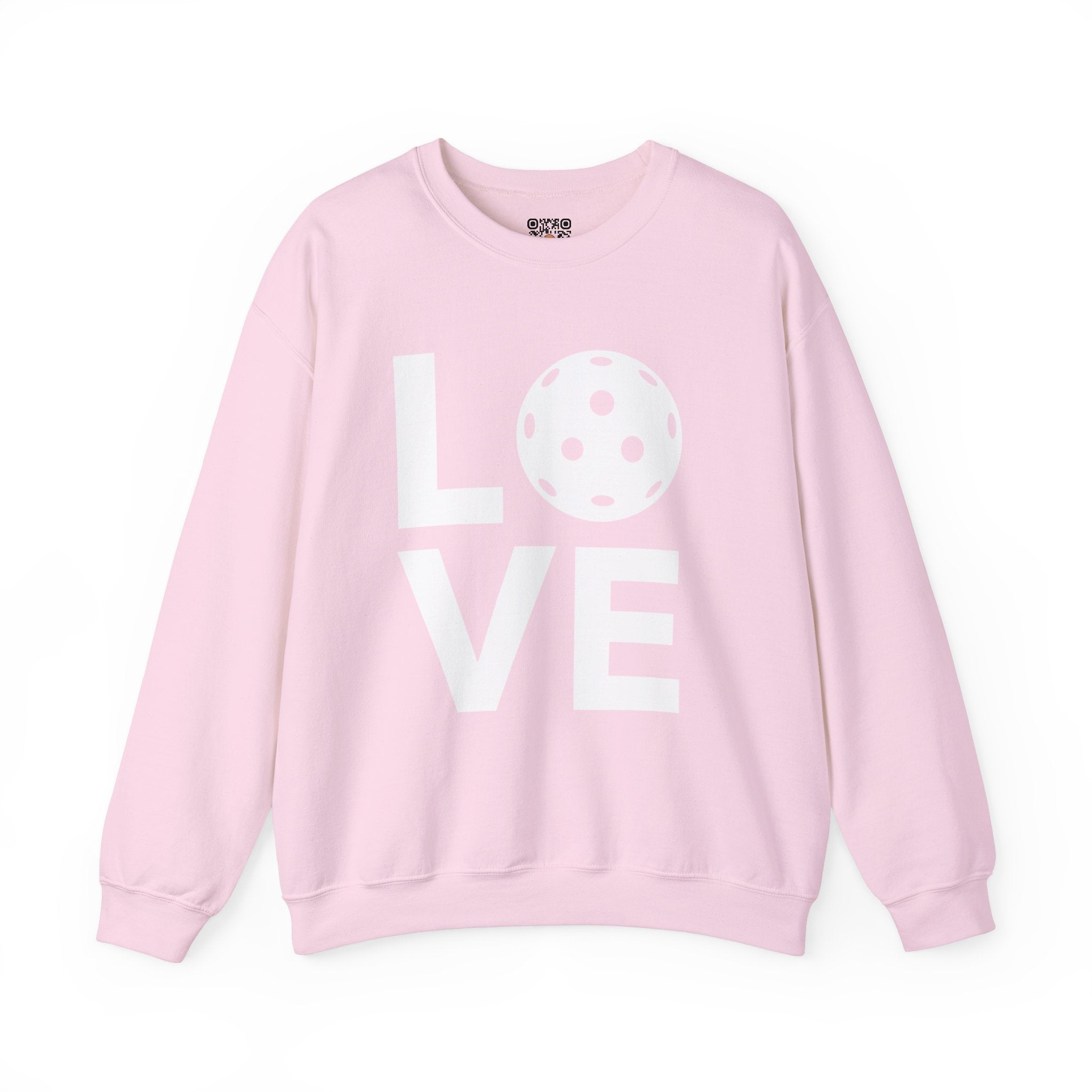 Pickleball Crewneck Sweatshirt - LOVE Pickleball with a White Pickleball - Pickleball Sweatshirt for Women & Men