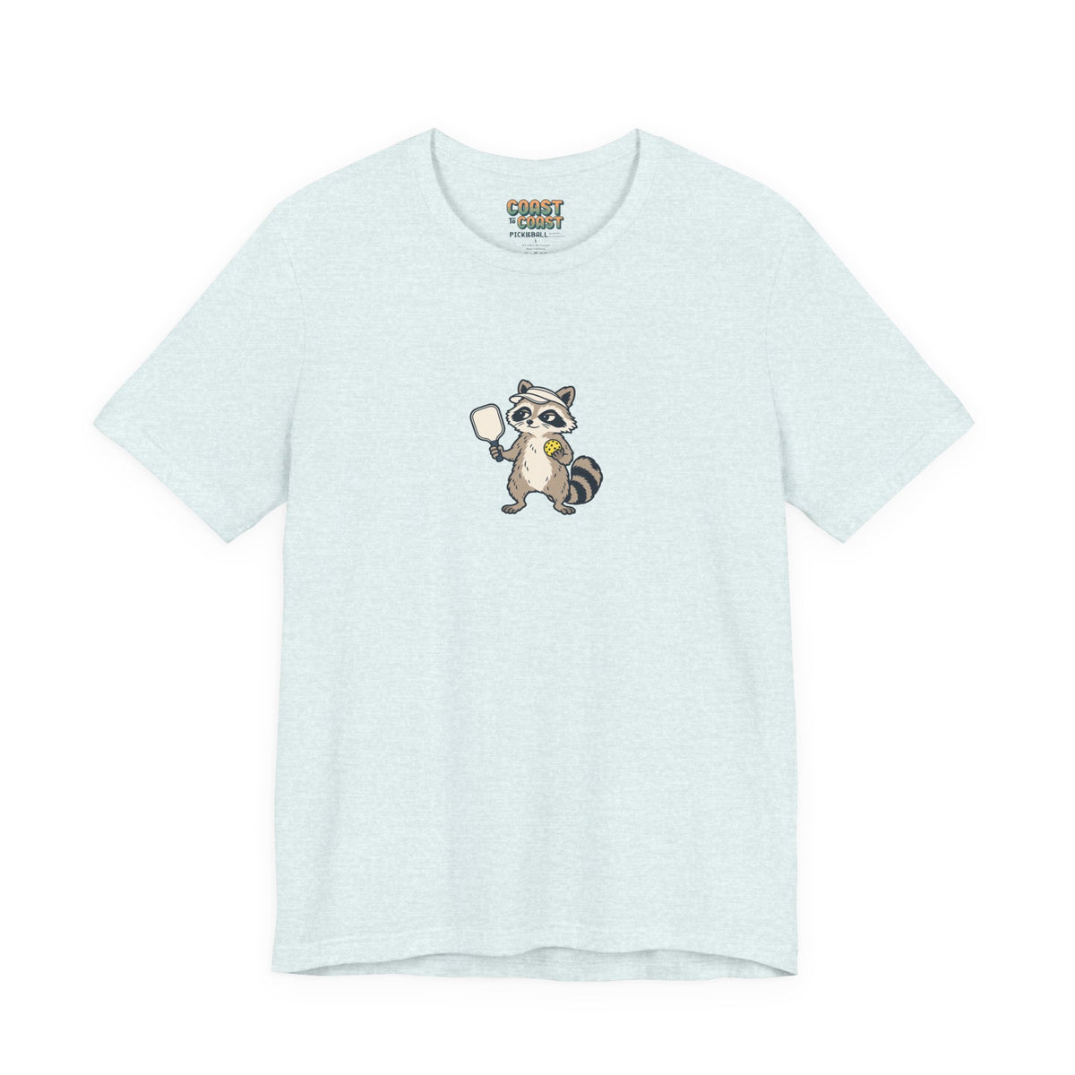 Raccoon pickleball t-shirt in Heather Ice Blue