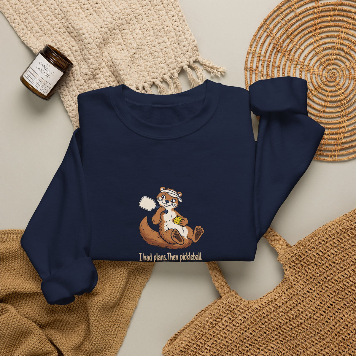 Otter pickleball crewneck sweatshirt, I Had Plans, Then Pickleball