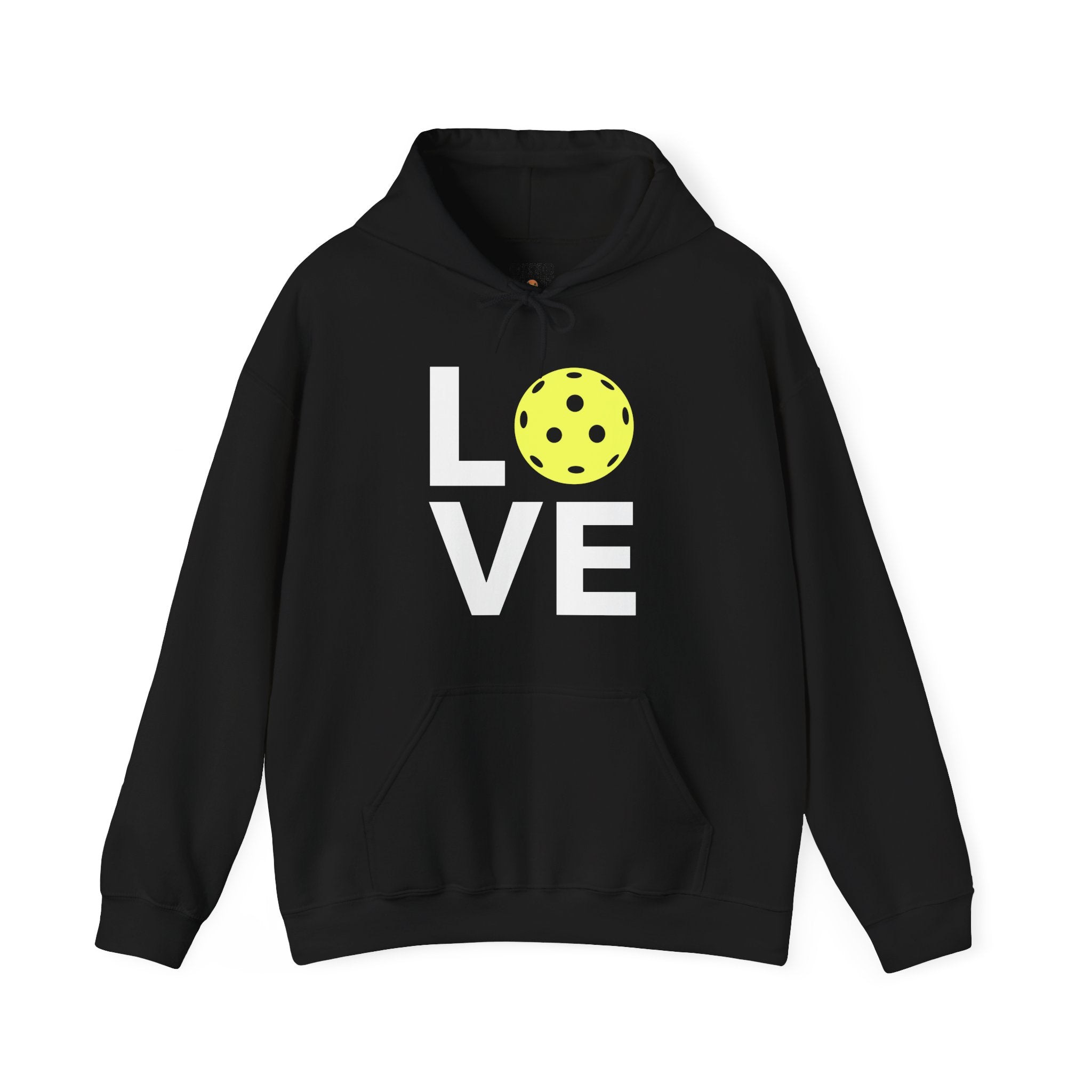 Pickleball Hoodie - LOVE Pickleball with a Yellow Pickleball