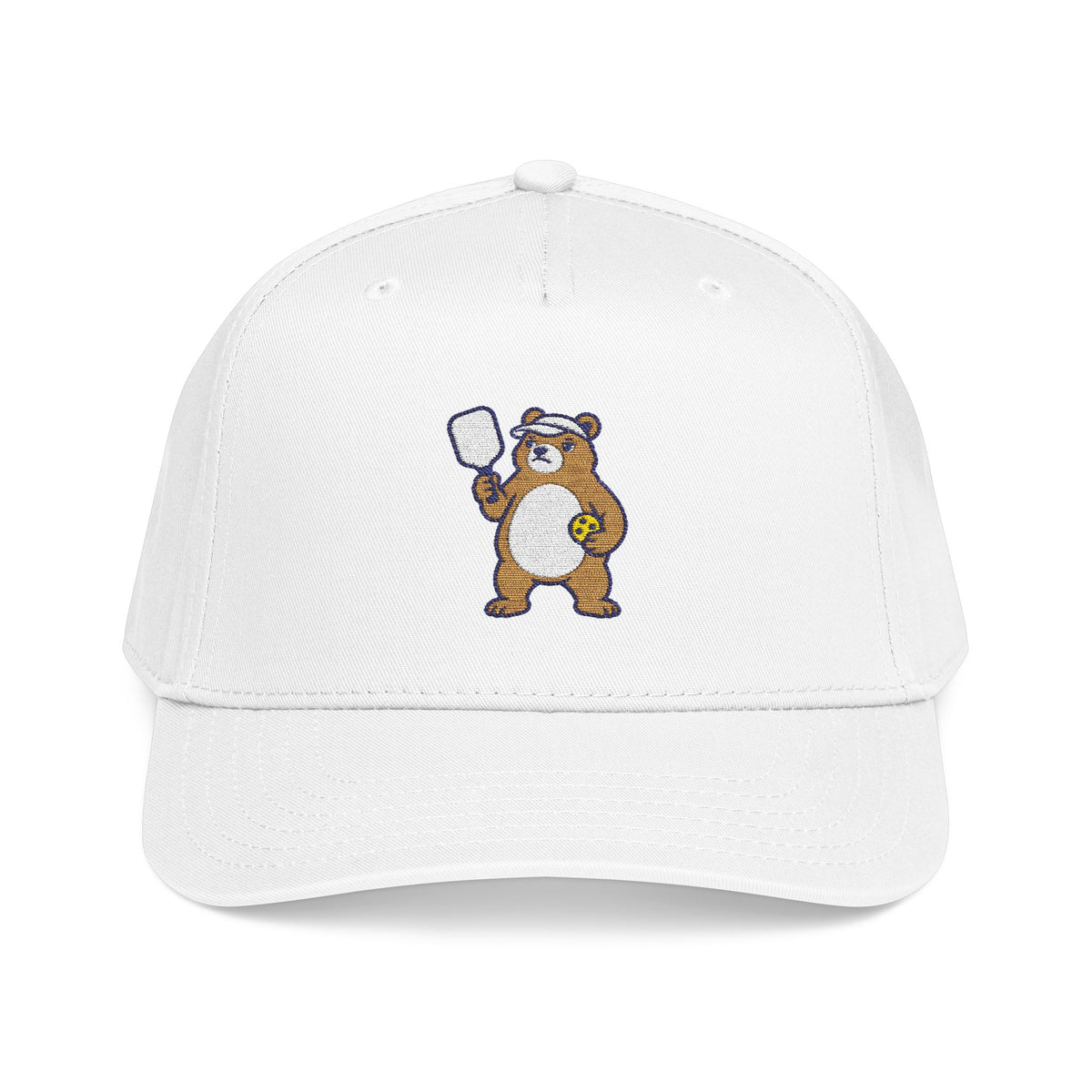 Embroidered pickleball bear baseball cap in White