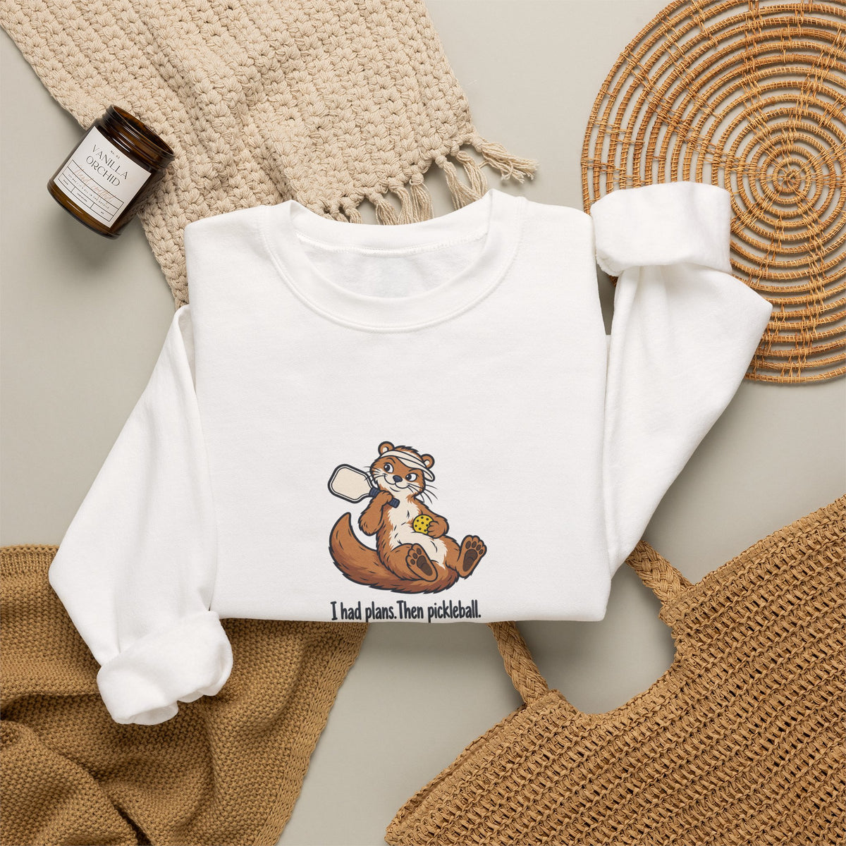 Otter pickleball crewneck sweatshirt, I Had Plans, Then Pickleball