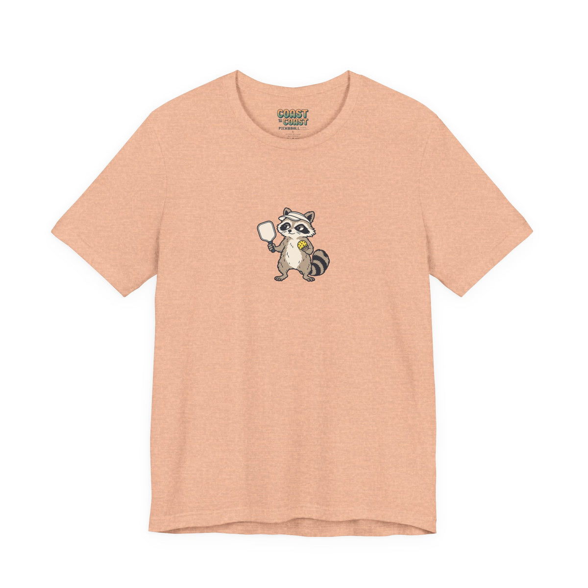 Raccoon pickleball t-shirt in Heather Peach