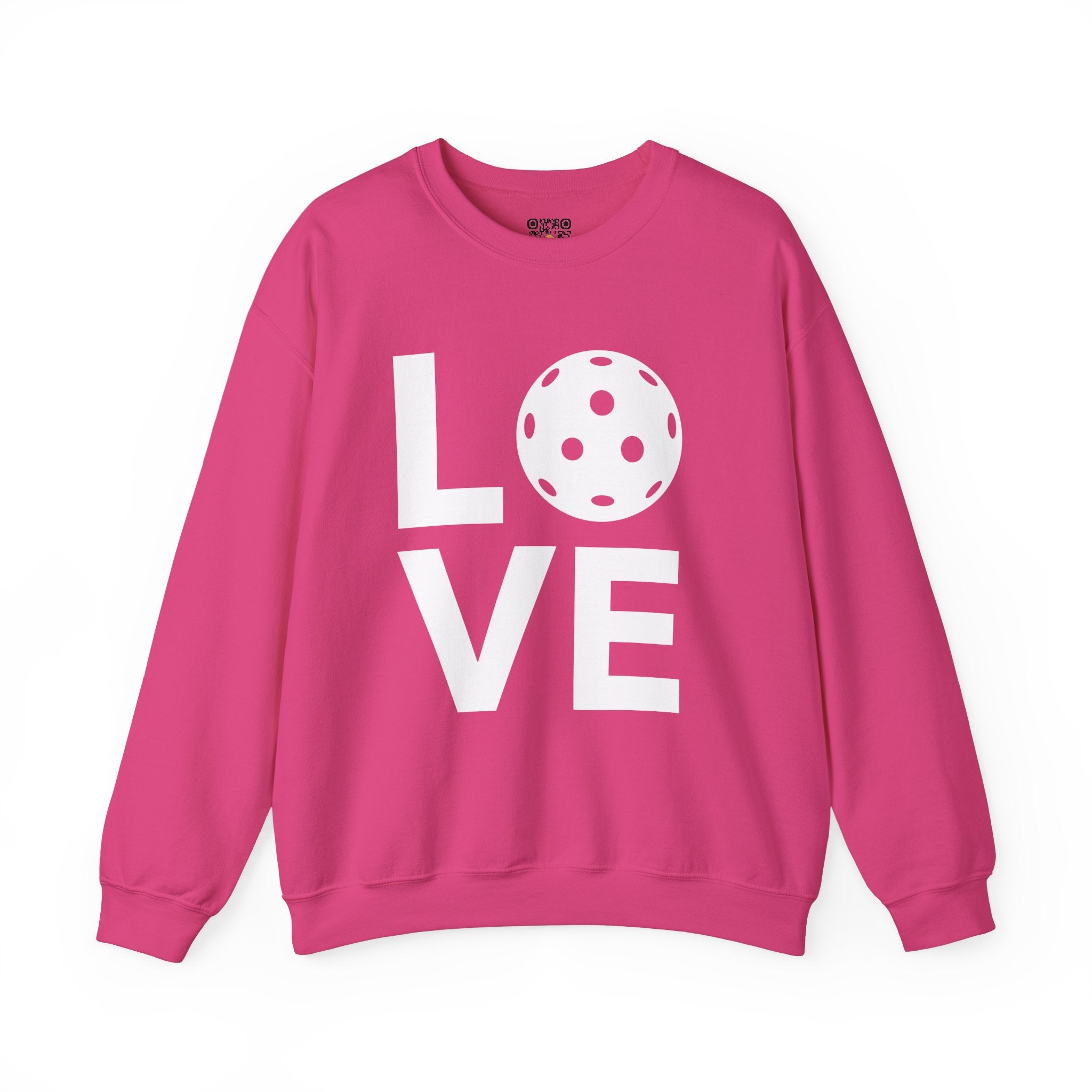Pickleball Crewneck Sweatshirt - LOVE Pickleball with a White Pickleball - Pickleball Sweatshirt for Women & Men