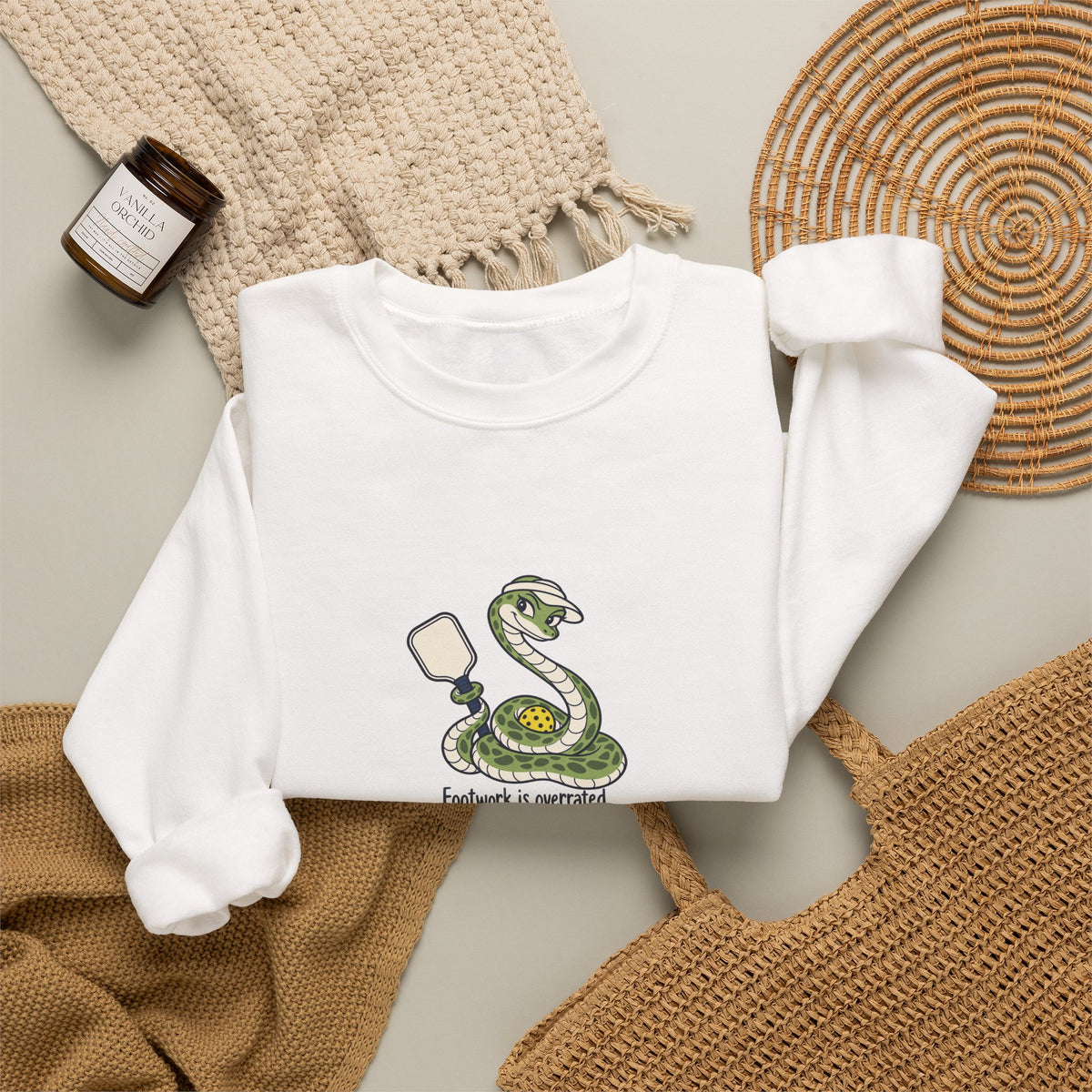 Snake pickleball crewneck sweatshirt, Footwork Is Overrated