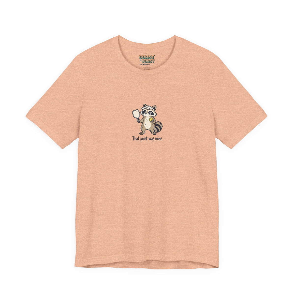 Raccoon pickleball t-shirt in Heather Peach