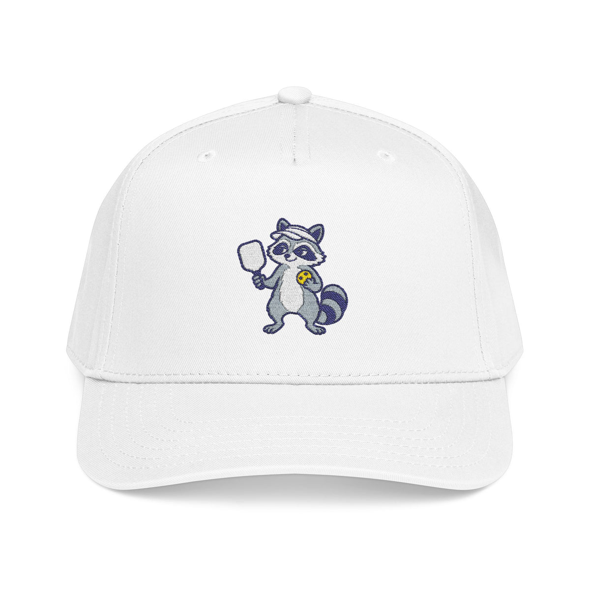 Embroidered pickleball raccoon baseball cap in White
