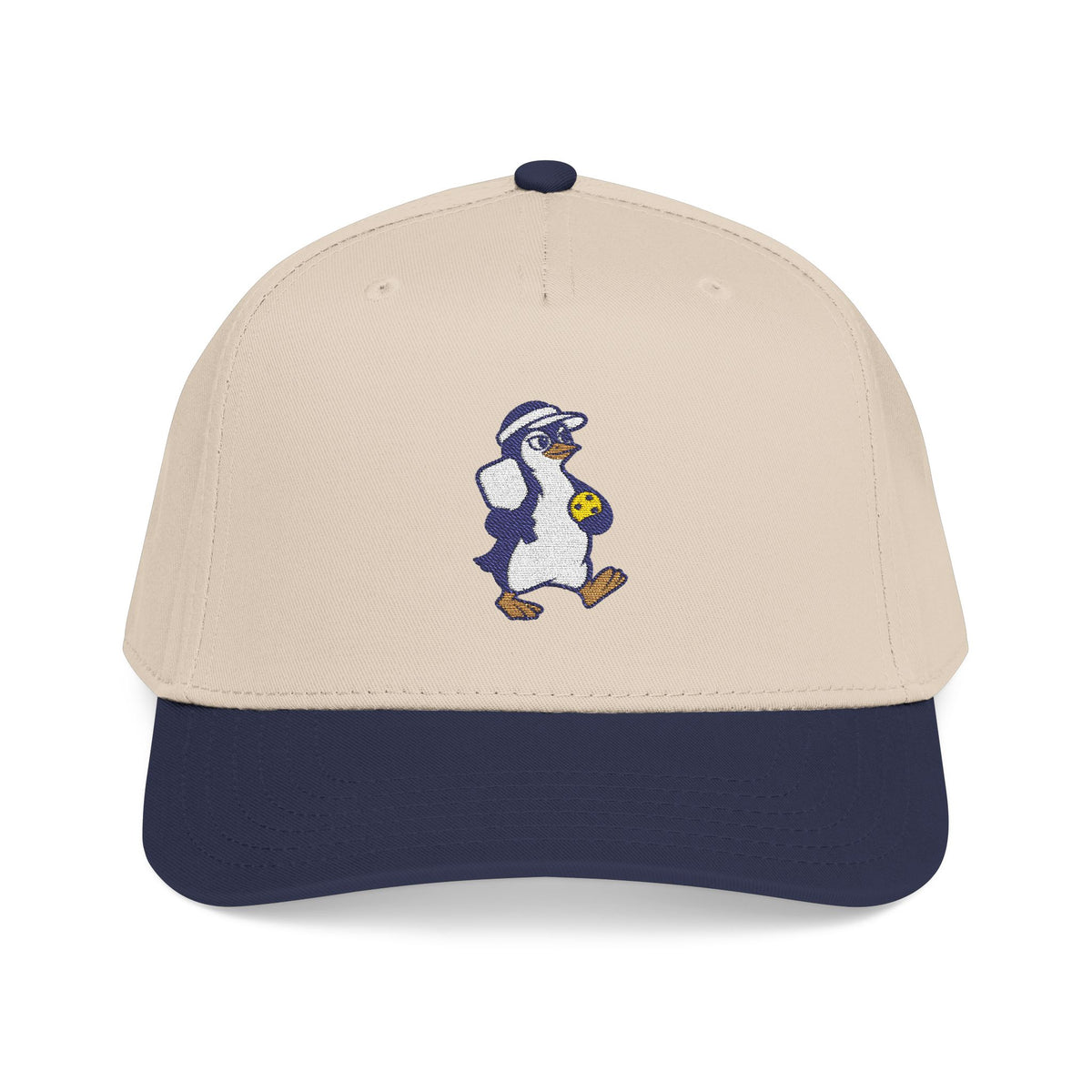 Embroidered pickleball penguin baseball cap in Navy / Natural