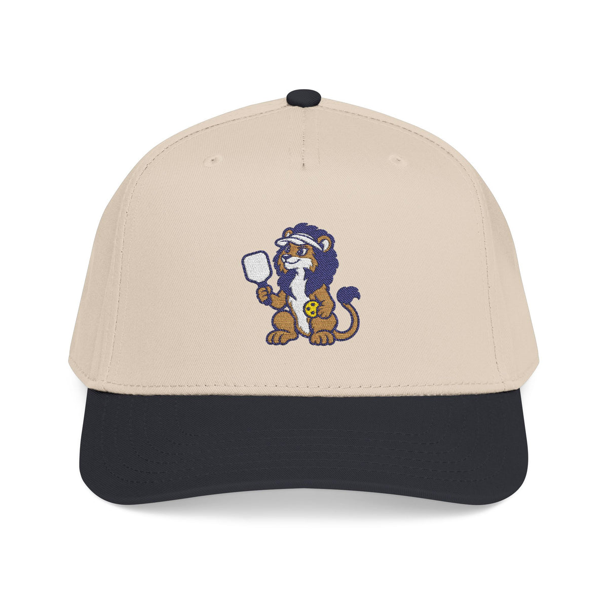Embroidered pickleball lion baseball cap in Black / Natural, Composure Holds Court