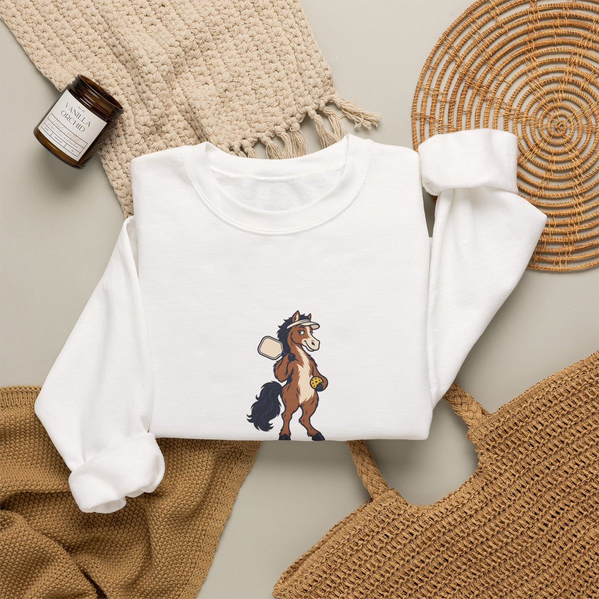 Horse pickleball crewneck sweatshirt, Horsing Around at the Kitchen