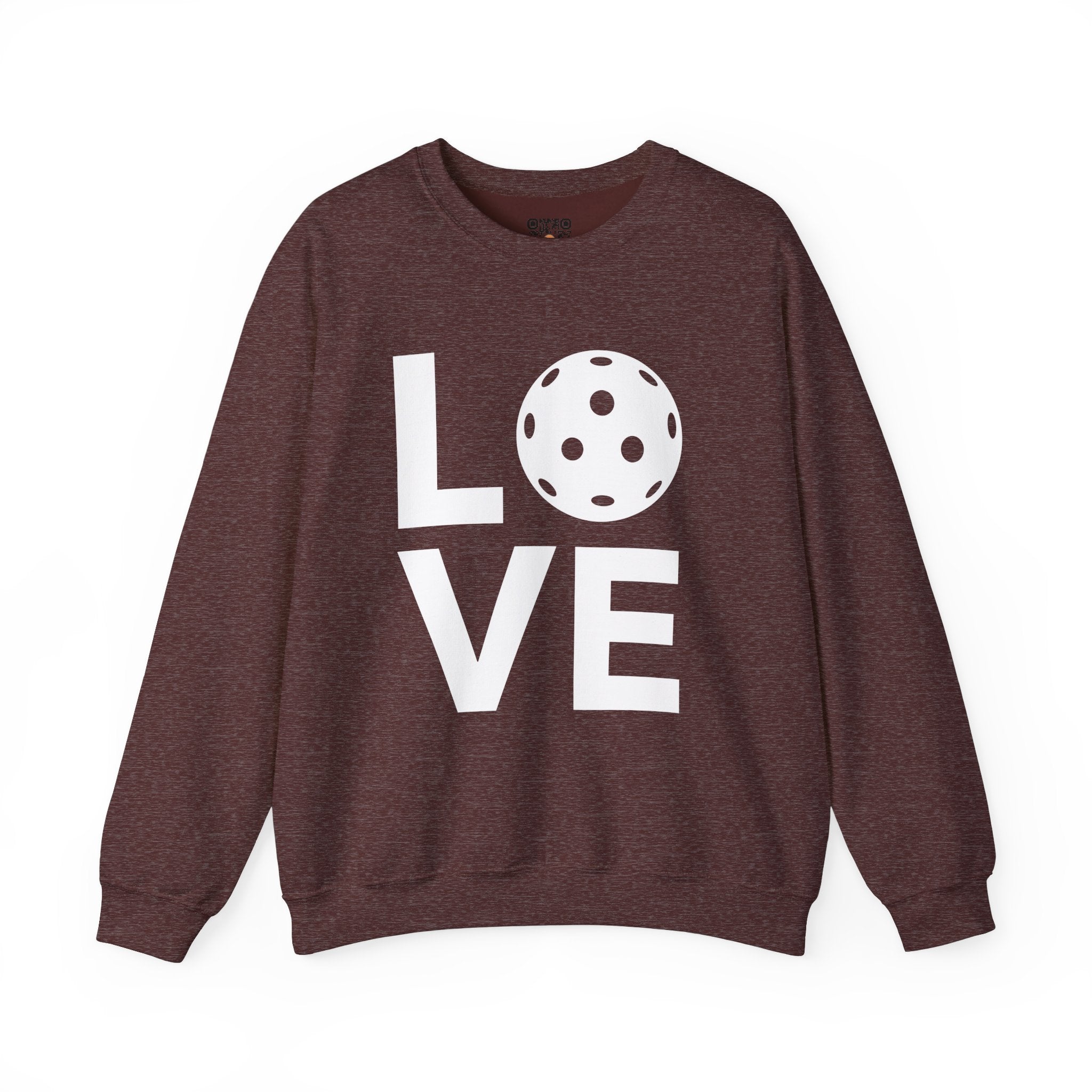 Pickleball Crewneck Sweatshirt - LOVE Pickleball with a White Pickleball - Pickleball Sweatshirt for Women & Men