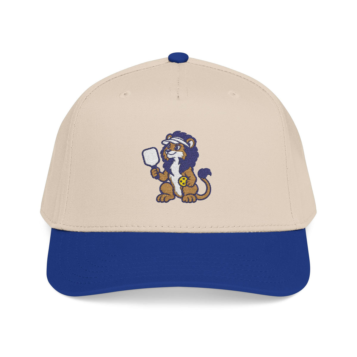 Embroidered pickleball lion baseball cap in Royal / Natural