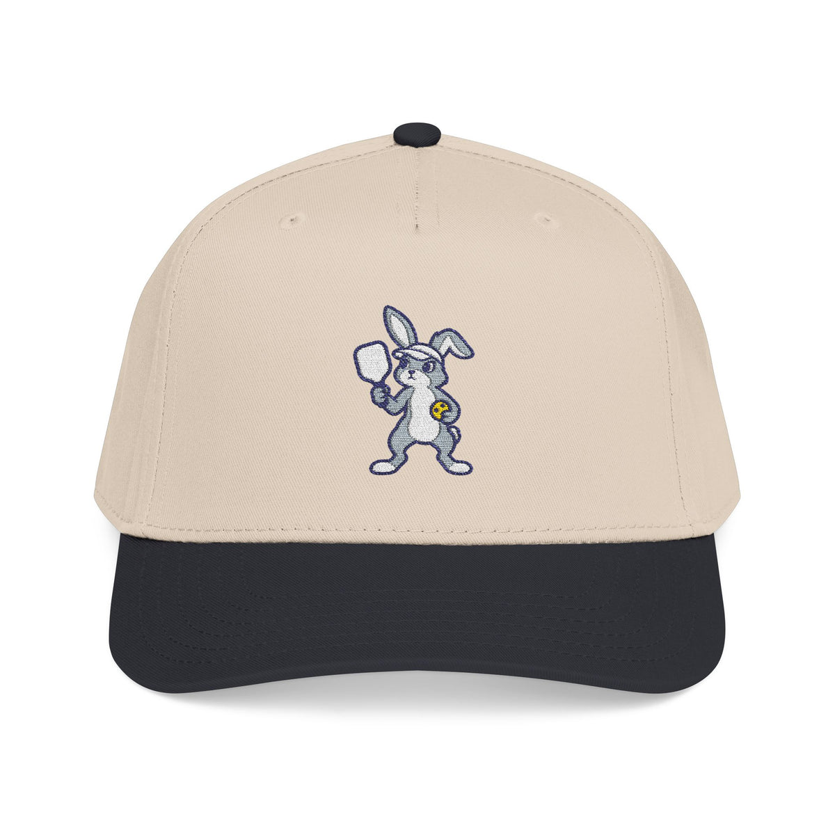 Embroidered pickleball rabbit baseball cap in Black / Natural
