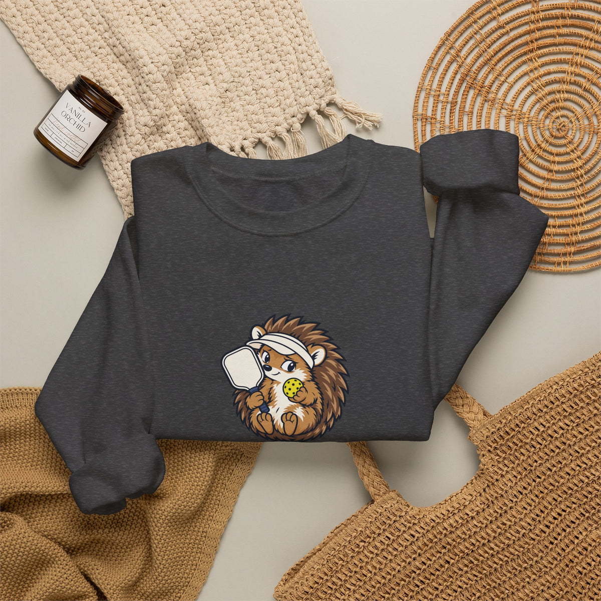 Hedgehog pickleball crewneck sweatshirt, Small Player, Full Commitment