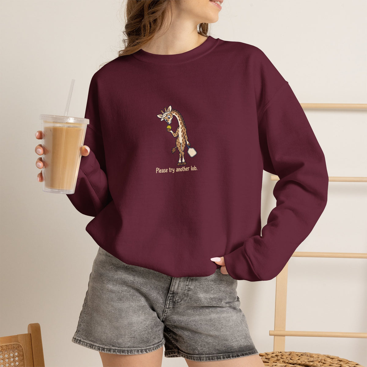 Giraffe pickleball crewneck sweatshirt, Please Try Another Lob