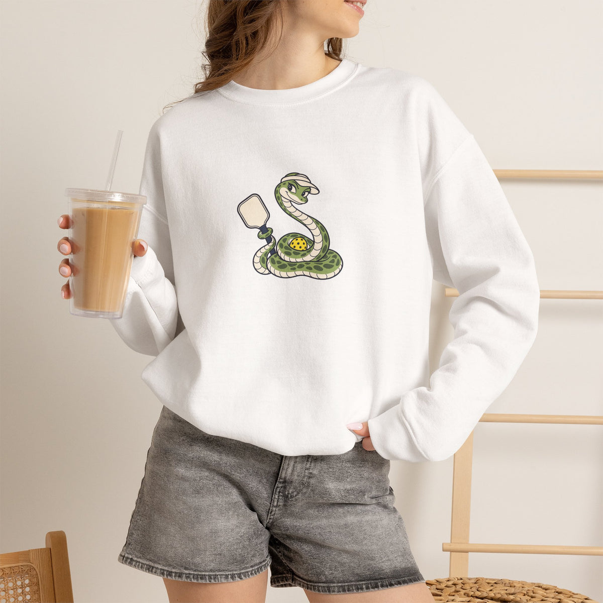 Snake pickleball crewneck sweatshirt, Slithering Into the Kitchen