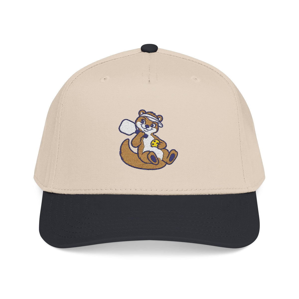 Embroidered pickleball otter baseball cap in Black / Natural, Going With the Flow