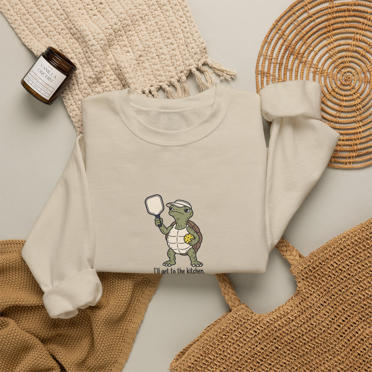 Turtle pickleball crewneck sweatshirt, I'll Get to the Kitchen