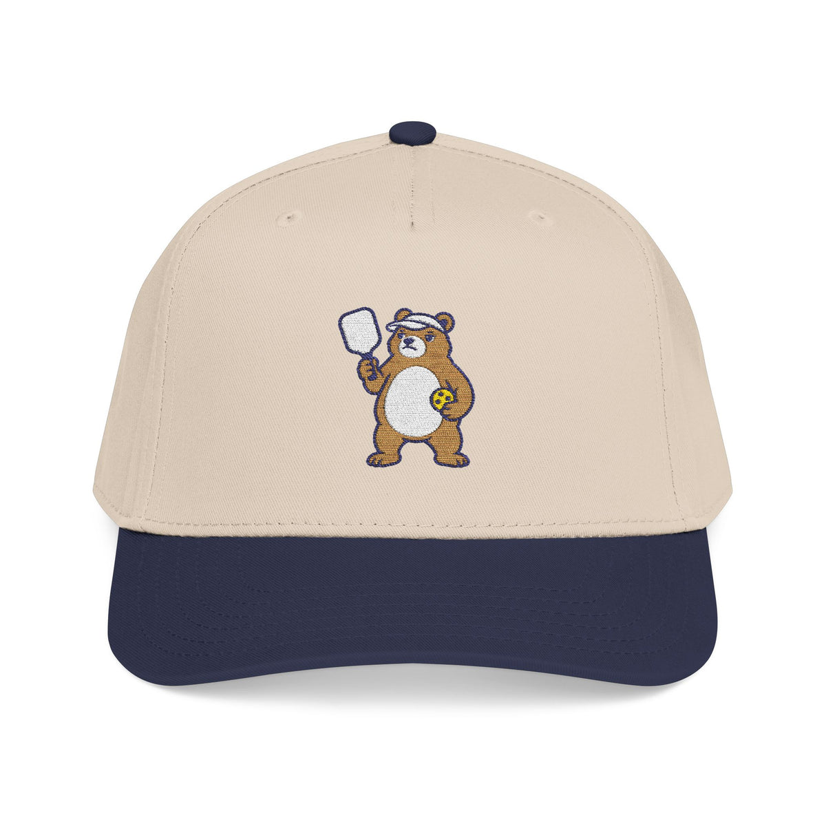Embroidered pickleball bear baseball cap in Navy / Natural
